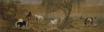  shining Art - Lang shining horses in countryside old China ink Giuseppe Castiglione